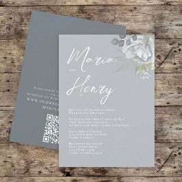 Invitación Elegante color de agua azul Floral Dusty Greenery