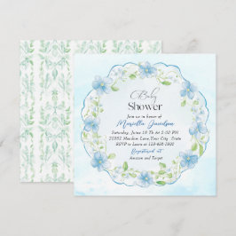 Invitación Elegante color de agua azul flores Baby Shower