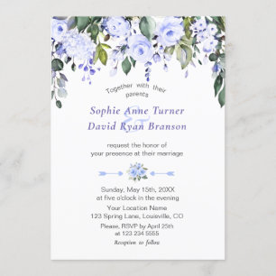 Invitación Elegante color de agua azul flores florecimiento B