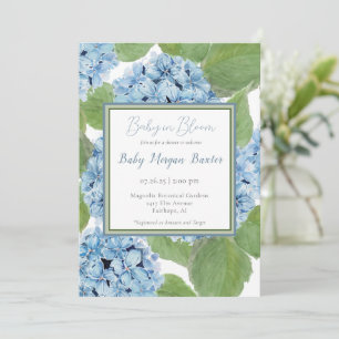 Invitación Elegante color de agua azul Hydrangea Baby Shower