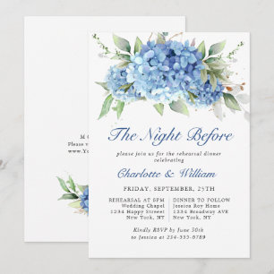 Invitación Elegante color de agua azul Hydrangea Ensayo Cena
