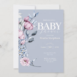 Invitación Elegante color de agua azul rosa Floral Baby Showe