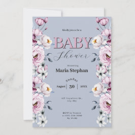 Invitación Elegante color de agua azul rosa Floral Baby Showe