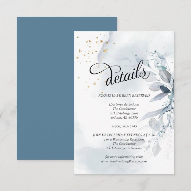 Invitación Elegante color de agua azul turbio (Anverso / Reverso)