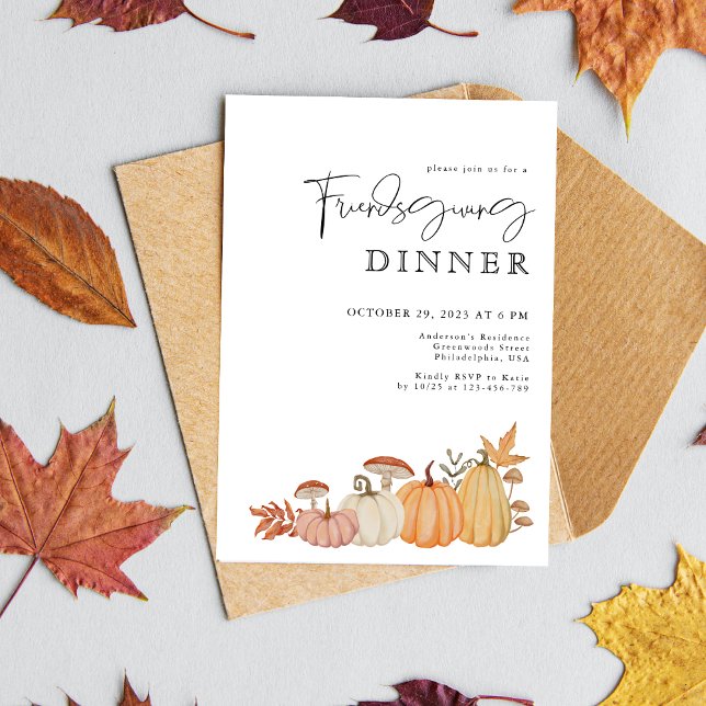 Invitación Elegante color de agua calabaza Amigable Cena (Subido por el creador)