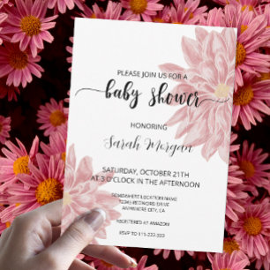 Invitación Elegante color de agua crisantemo rosa Baby Shower