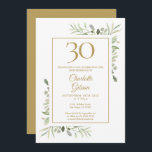 Invitación Elegante color de agua dorado verde 30 cumpleaños<br><div class="desc">Con delicadas hojas de color agua verde,  esta invitación de 30 años de moda puede ser personalizada con su información especial de celebración de cumpleaños,  con un fondo dorado al revés. Diseñado por Thisisnotme©</div>