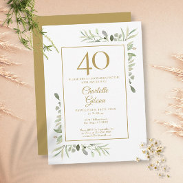 Invitación Elegante color de agua dorado verde 40 cumpleaños