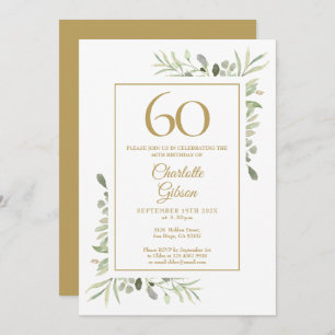 Invitación Elegante color de agua dorado verde 60 cumpleaños