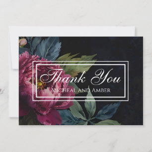 Invitación Elegante color de agua floral rosa oscuro Gracias