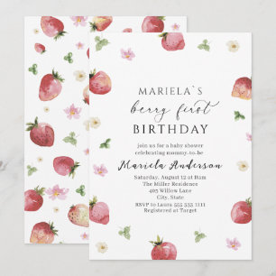 Invitación Elegante color de agua Fresa Baby Shower