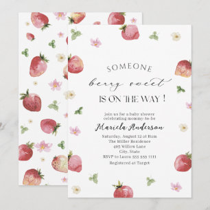 Invitación Elegante color de agua Fresa Baby Shower