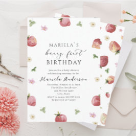 Invitación Elegante color de agua Fresa Baby Shower