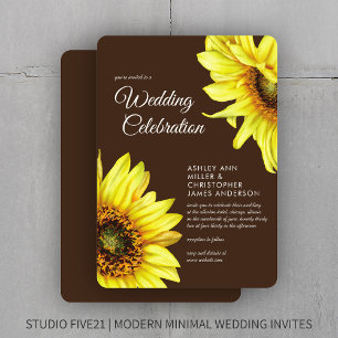 Invitación Elegante color de agua girasol Boda marrón nogal