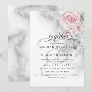 Invitación Elegante color de agua gris rosas rosadas descalzo