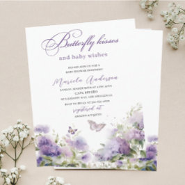 Invitación Elegante color de agua moderna mariposa besos bebé