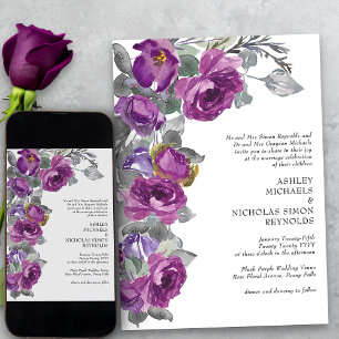 Invitación Elegante color de agua púrpura Flores formales Bod