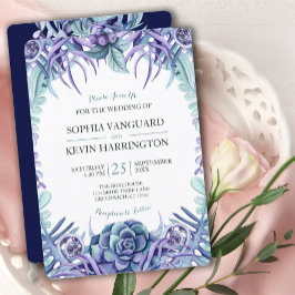 Invitación Elegante color de agua púrpura suculento Boda flor