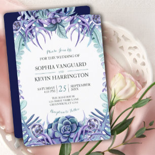 Invitación Elegante color de agua púrpura suculento Boda flor
