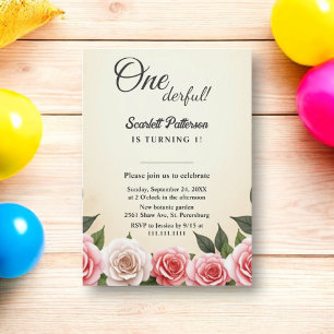 Invitación Elegante color de agua romántica Floral 1er cumple