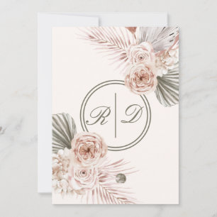 Invitación Elegante color de agua rosa Floral Monograma Boda
