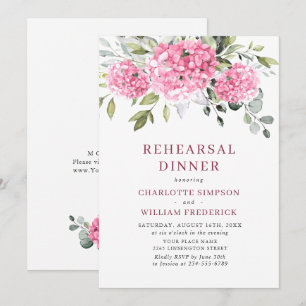Invitación Elegante color de agua rosa Hydrangea ensayar cena