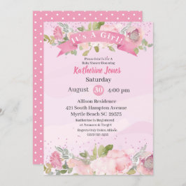 Invitación Elegante color de agua rosa Rubor Floral Baby Show