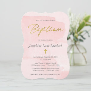 Invitación Elegante color de agua rosa Rubor y bautismo de or