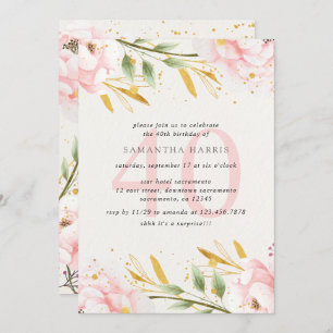Invitación Elegante color de agua rosa y oro 40 cumpleaños Fi