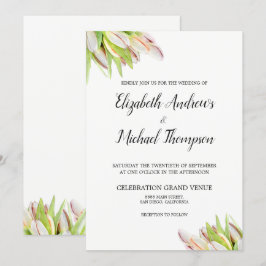 Invitación Elegante color de agua rosa y verde tulipán Boda
