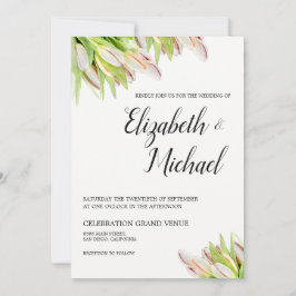 Invitación Elegante color de agua rosa y verde tulipán Boda