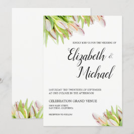 Invitación Elegante color de agua rosa y verde tulipán Boda