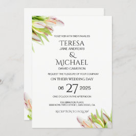 Invitación Elegante color de agua rosa y verde tulipán Boda
