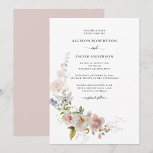 Invitación Elegante color de agua rosada Boda floral flor sil