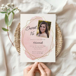 Invitación Elegante color de agua rosada dulce 16 cumpleaños 