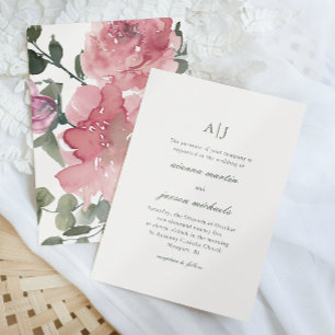 Invitación Elegante color de agua rosada Peony Floral Boda