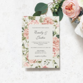 Invitación Elegante color de agua Rubor Garden Boda de rosas 