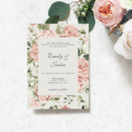 Invitación Elegante color de agua Rubor Garden Boda de rosas 