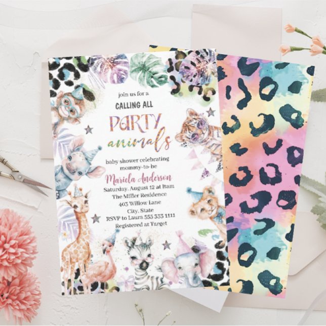 Invitación Elegante color de agua salvaje Safari Animales Bab (Subido por el creador)