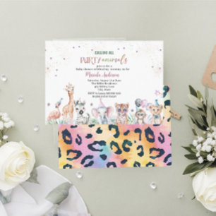 Invitación Elegante color de agua salvaje Safari Animales Bab