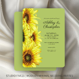 Invitación Elegante color de agua Sunflower Boda verde claro