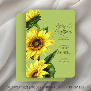 Invitación Elegante color de agua Sunflower Boda verde claro