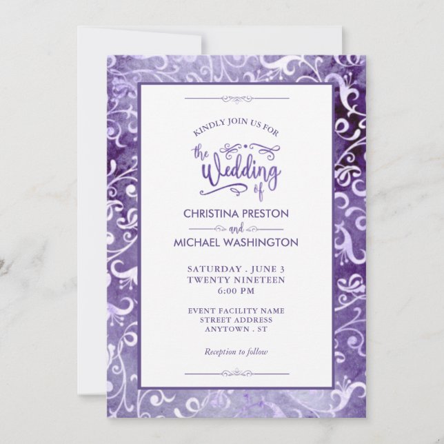 Invitación Elegante color de agua ultravioleta florece Boda (Anverso)