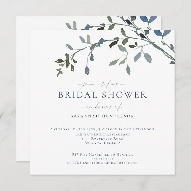 Invitación Elegante color de agua vegetación Vines Bridal Sho (Anverso / Reverso)