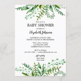 Invitación Elegante color de agua verde Baby Shower botánico