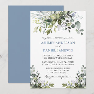 Invitación Elegante color de agua verde Boda azul turbio