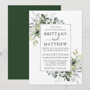 Invitación Elegante color de agua verde Boda de marco platead