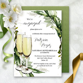 Invitación Elegante color de agua verde Champagne Engagement