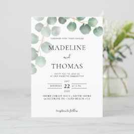 Invitación Elegante color de agua verde hojas Boda de foto