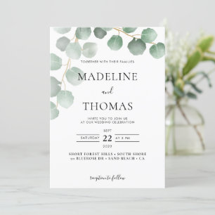 Invitación Elegante color de agua verde hojas Boda de foto
